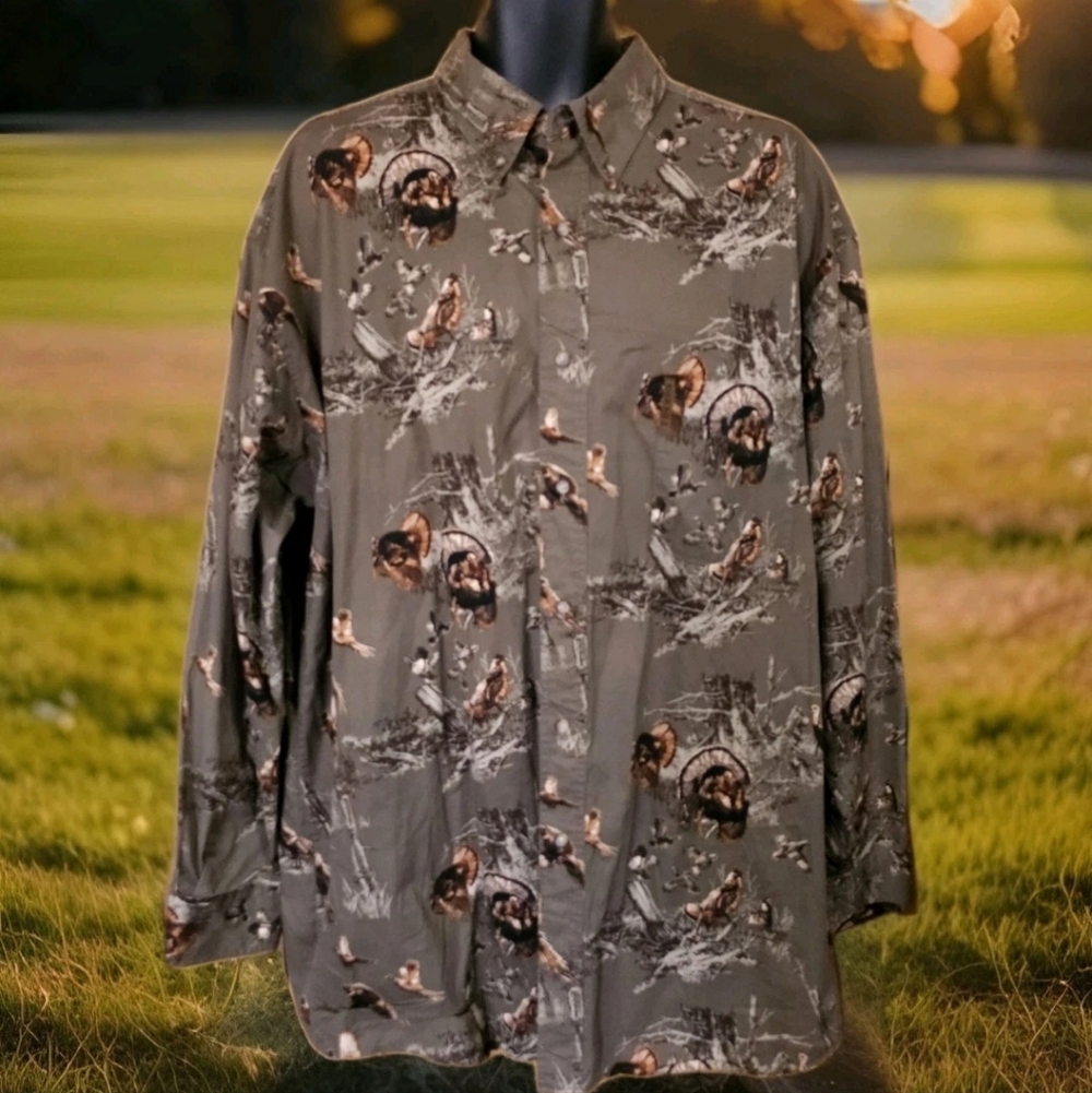 North River Outfitters Mens 2XL Shirt Turkey Print Long Sleeve Button Up Vintage